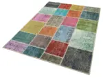Patchwork Multi Pamuk Üzerine Yün El Dokuma Kilim-142x202 - Görsel 3