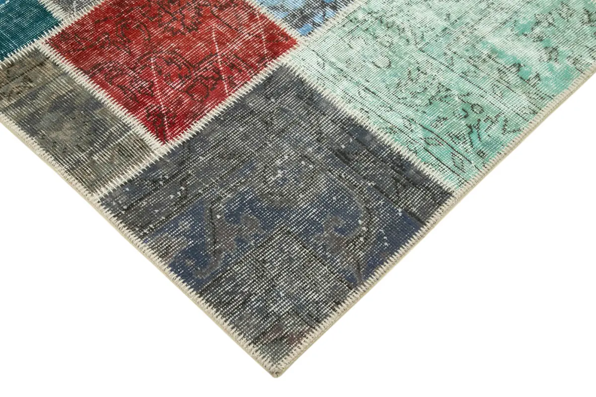 Patchwork Multi Pamuk Üzerine Yün El Dokuma Kilim-142x202 - Görsel 4