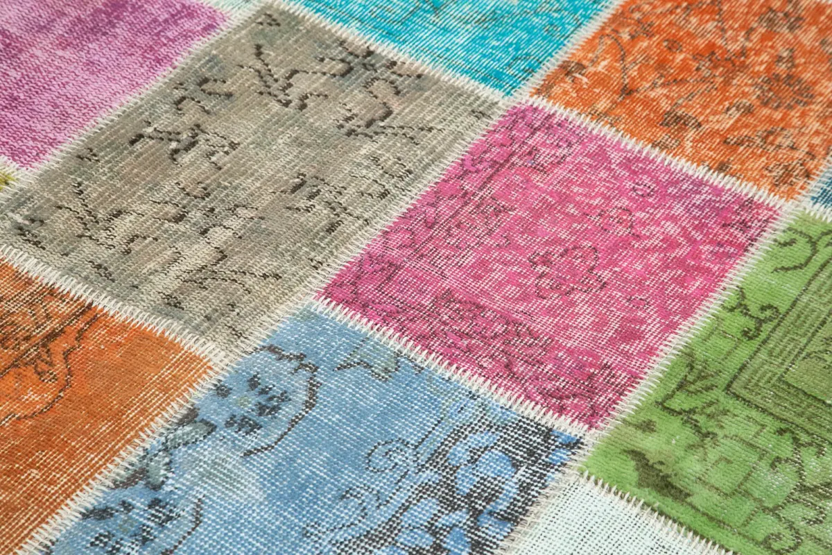 Patchwork Multi Pamuk Üzerine Yün El Dokuma Kilim-142x202 - Görsel 5