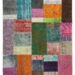 Patchwork Multi Pamuk Üzerine Yün El Dokuma Kilim-140x201