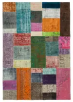 Patchwork Multi Pamuk Üzerine Yün El Dokuma Kilim-140x201