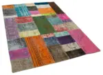 Patchwork Multi Pamuk Üzerine Yün El Dokuma Kilim-140x201 - Görsel 2