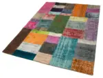 Patchwork Multi Pamuk Üzerine Yün El Dokuma Kilim-140x201 - Görsel 3