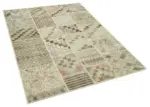 Patchwork Bej Pamuk Üzerine Yün El Dokuma Kilim-134x181 - Görsel 2