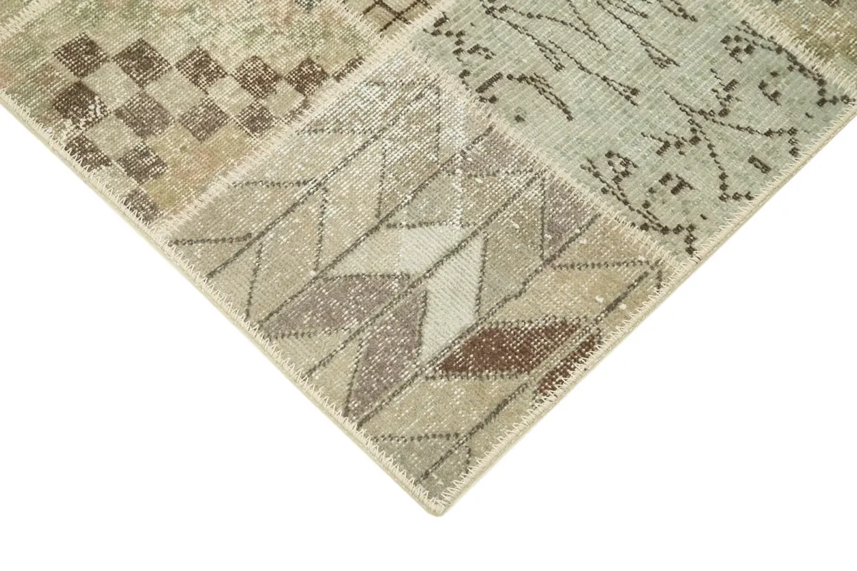 Patchwork Bej Pamuk Üzerine Yün El Dokuma Kilim-134x181 - Görsel 4
