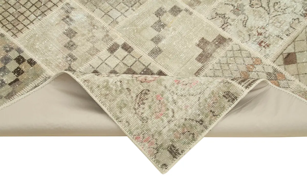 Patchwork Bej Pamuk Üzerine Yün El Dokuma Kilim-134x181 - Görsel 6