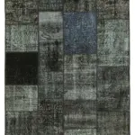 Patchwork Siyah Pamuk Üzerine Yün El Dokuma Kilim-145x204