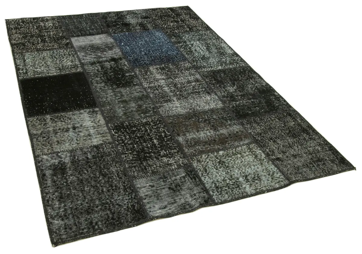 Patchwork Siyah Pamuk Üzerine Yün El Dokuma Kilim-145x204 - Görsel 2