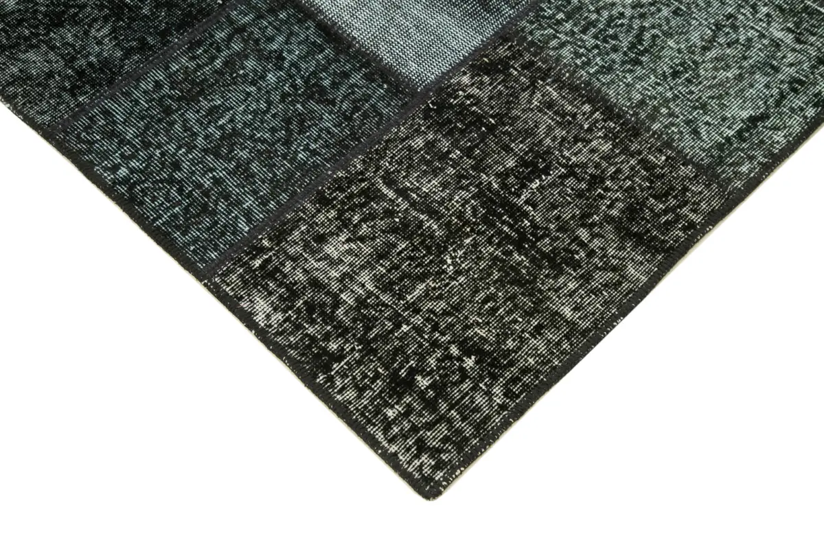 Patchwork Siyah Pamuk Üzerine Yün El Dokuma Kilim-145x204 - Görsel 4