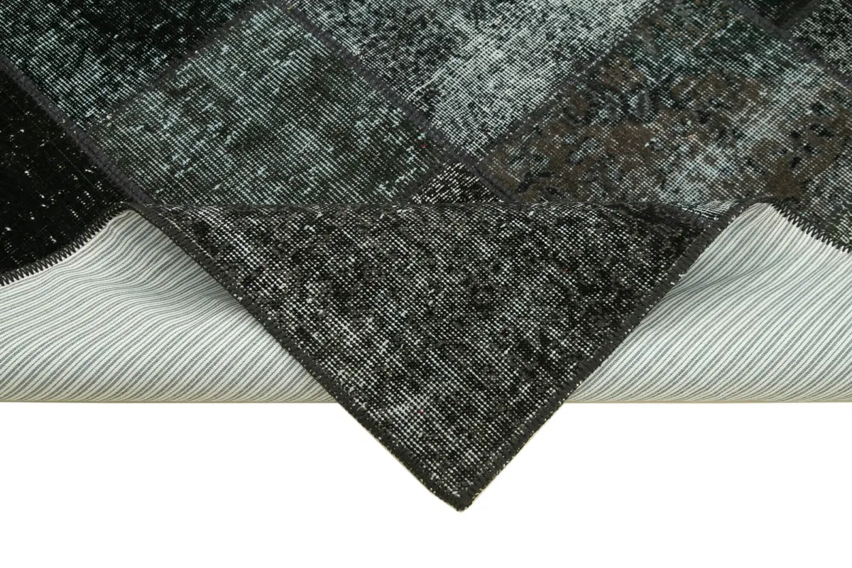 Patchwork Siyah Pamuk Üzerine Yün El Dokuma Kilim-145x204 - Görsel 6