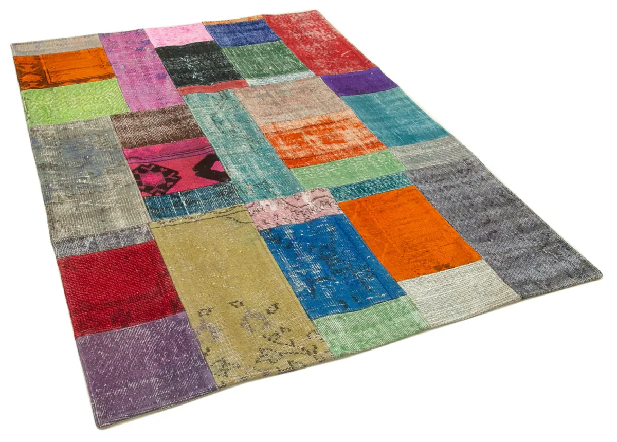 Patchwork Multi Pamuk Üzerine Yün El Dokuma Kilim-142x201 - Görsel 2