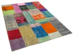 Patchwork Multi Pamuk Üzerine Yün El Dokuma Kilim-142x201 - Görsel 2