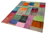 Patchwork Multi Pamuk Üzerine Yün El Dokuma Kilim-142x201 - Görsel 3