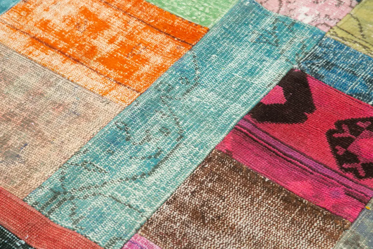 Patchwork Multi Pamuk Üzerine Yün El Dokuma Kilim-142x201 - Görsel 5