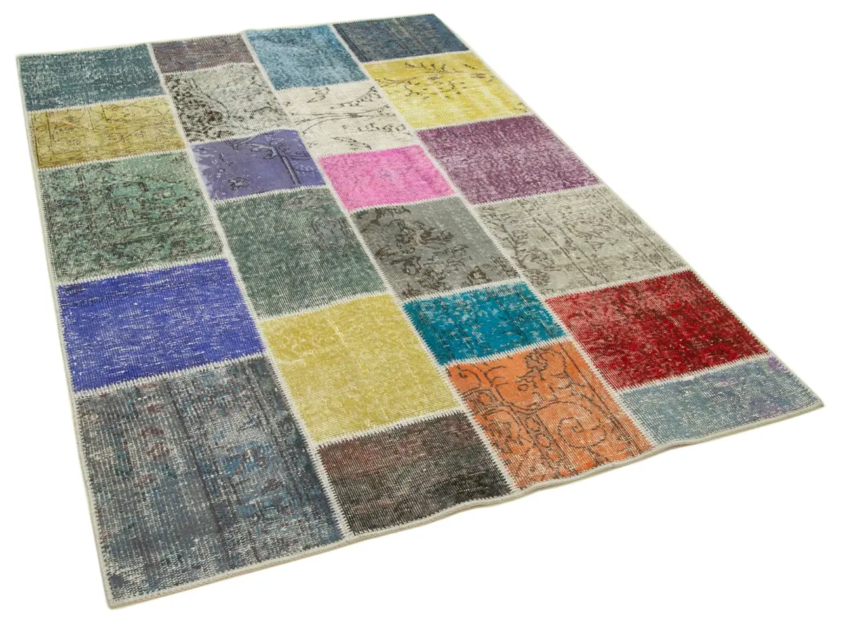 Patchwork Multi Pamuk Üzerine Yün El Dokuma Kilim-144x202 - Görsel 2