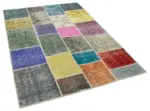 Patchwork Multi Pamuk Üzerine Yün El Dokuma Kilim-144x202 - Görsel 2