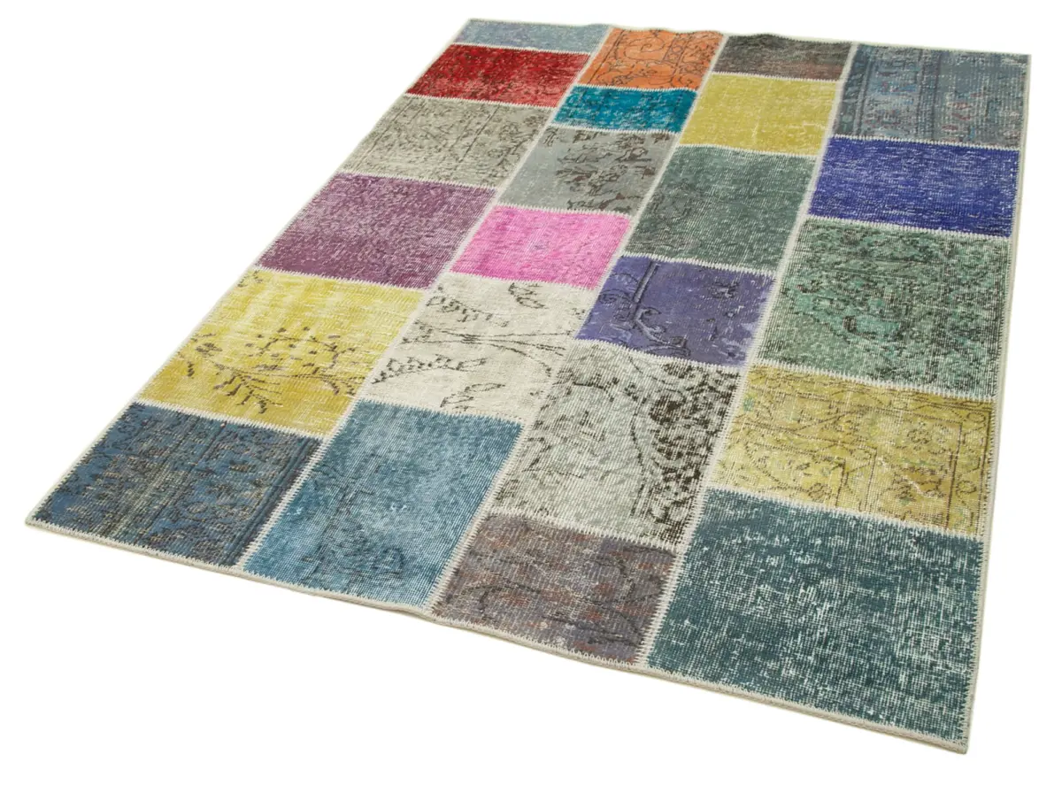 Patchwork Multi Pamuk Üzerine Yün El Dokuma Kilim-144x202 - Görsel 3