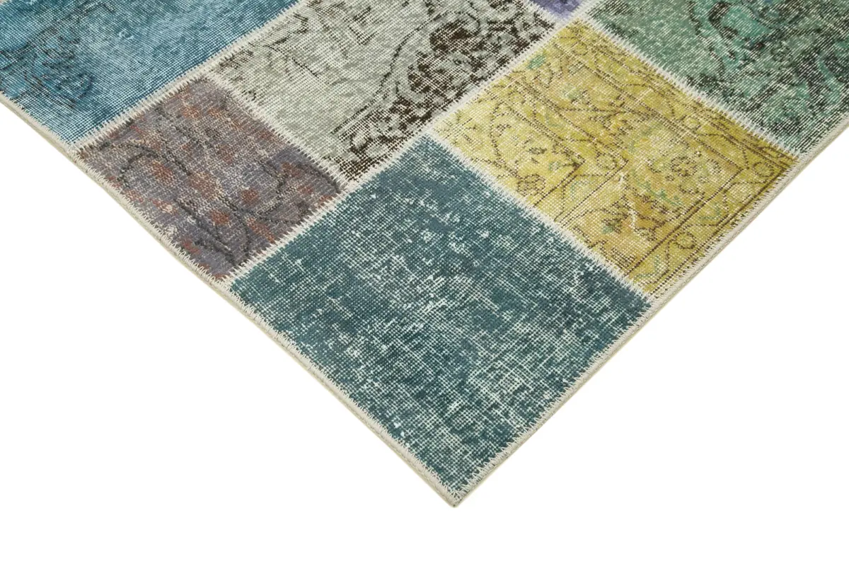 Patchwork Multi Pamuk Üzerine Yün El Dokuma Kilim-144x202 - Görsel 4