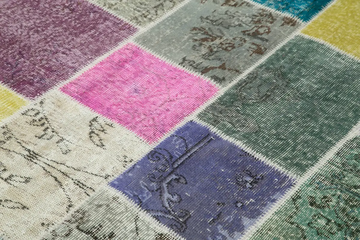 Patchwork Multi Pamuk Üzerine Yün El Dokuma Kilim-144x202 - Görsel 5