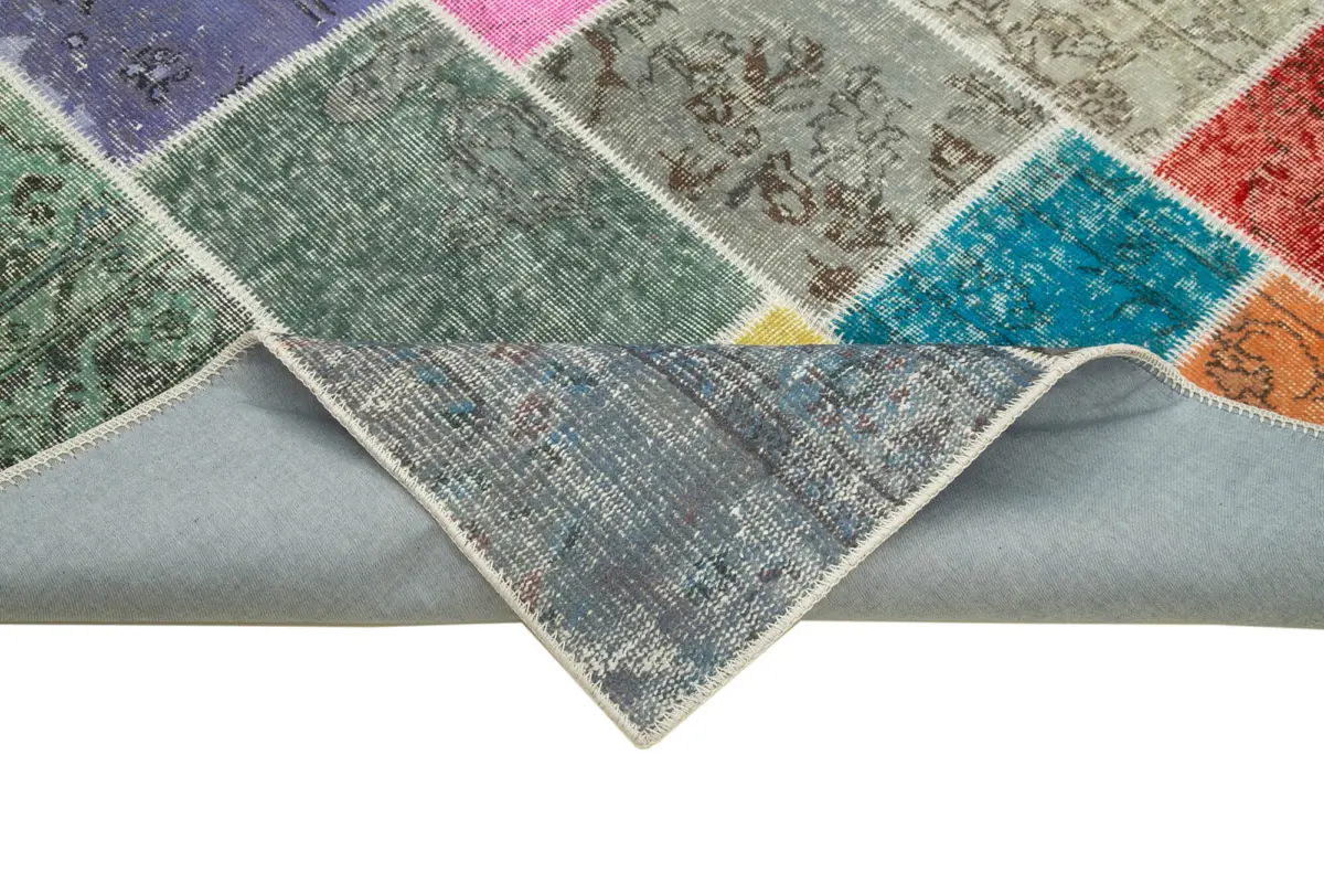 Patchwork Multi Pamuk Üzerine Yün El Dokuma Kilim-144x202 - Görsel 6