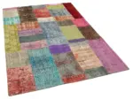 Patchwork Multi Pamuk Üzerine Yün El Dokuma Kilim-142x200 - Görsel 2