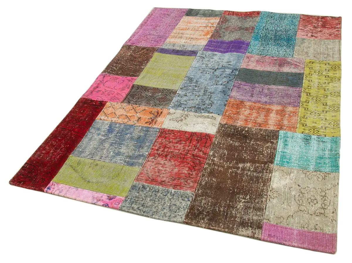 Patchwork Multi Pamuk Üzerine Yün El Dokuma Kilim-142x200 - Görsel 3