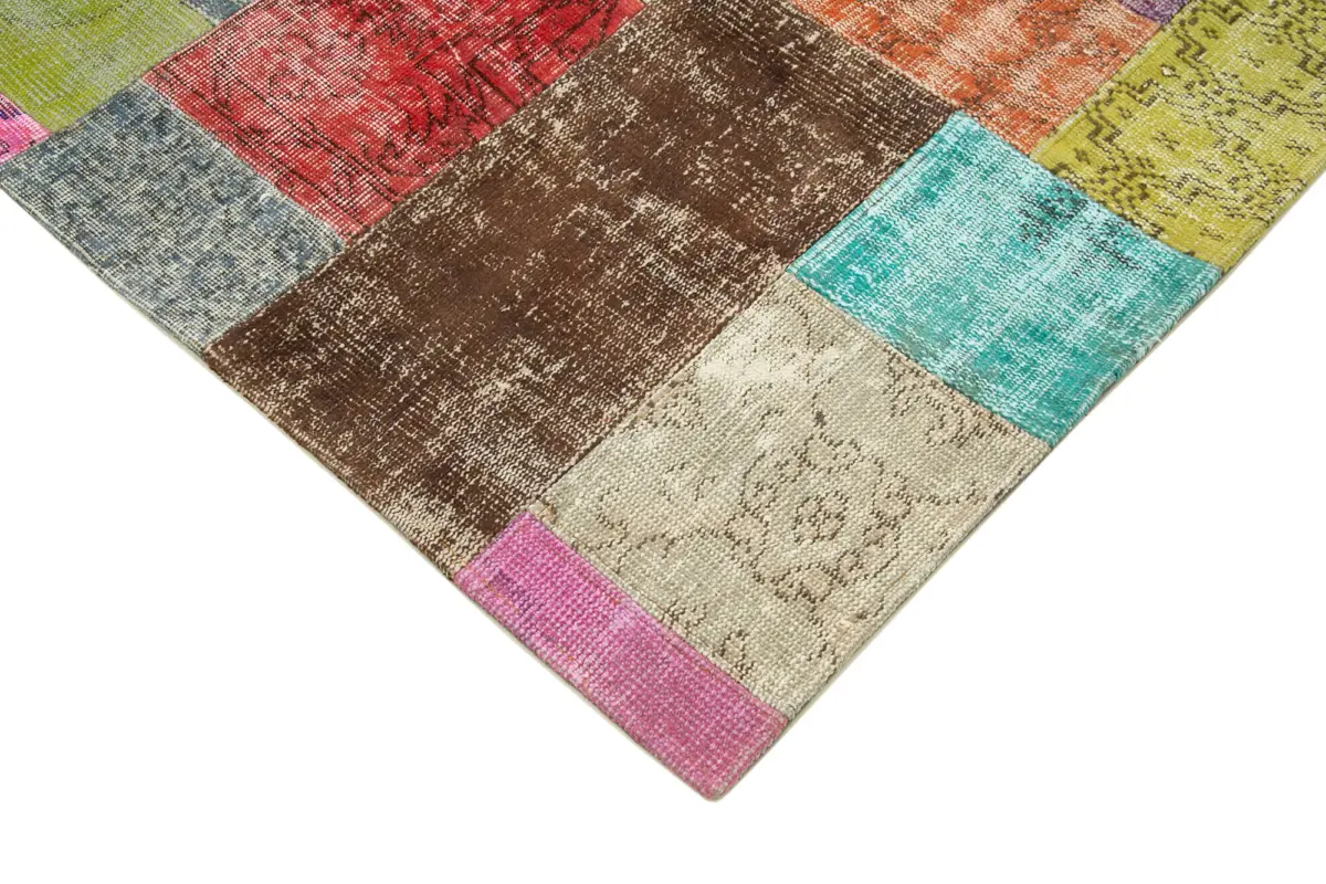 Patchwork Multi Pamuk Üzerine Yün El Dokuma Kilim-142x200 - Görsel 4