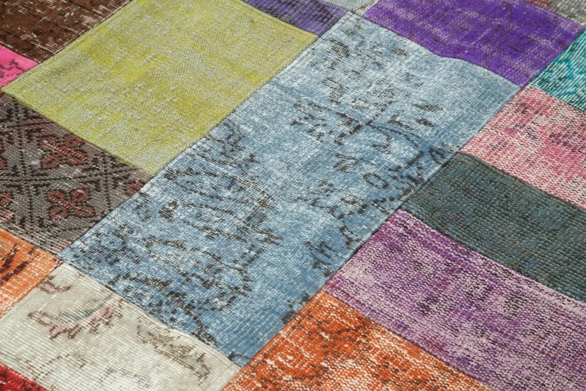 Patchwork Multi Pamuk Üzerine Yün El Dokuma Kilim-142x200 - Görsel 5