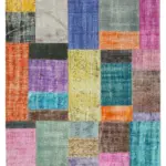 Patchwork Multi Pamuk Üzerine Yün El Dokuma Kilim-143x202