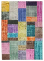 Patchwork Multi Pamuk Üzerine Yün El Dokuma Kilim-143x202