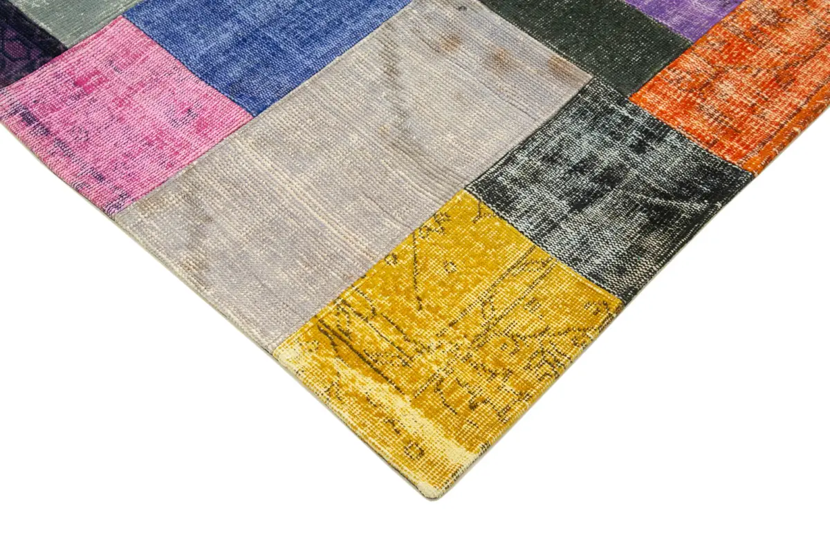 Patchwork Multi Pamuk Üzerine Yün El Dokuma Kilim-143x202 - Görsel 4