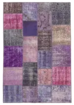 Patchwork Mor Pamuk Üzerine Yün El Dokuma Kilim-134x200