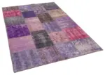 Patchwork Mor Pamuk Üzerine Yün El Dokuma Kilim-134x200 - Görsel 2