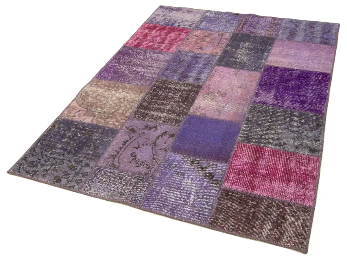 Patchwork Mor Pamuk Üzerine Yün El Dokuma Kilim-134x200 - Görsel 3