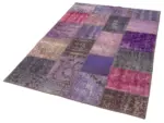 Patchwork Mor Pamuk Üzerine Yün El Dokuma Kilim-134x200 - Görsel 3