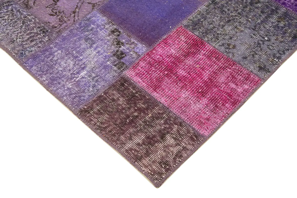 Patchwork Mor Pamuk Üzerine Yün El Dokuma Kilim-134x200 - Görsel 4
