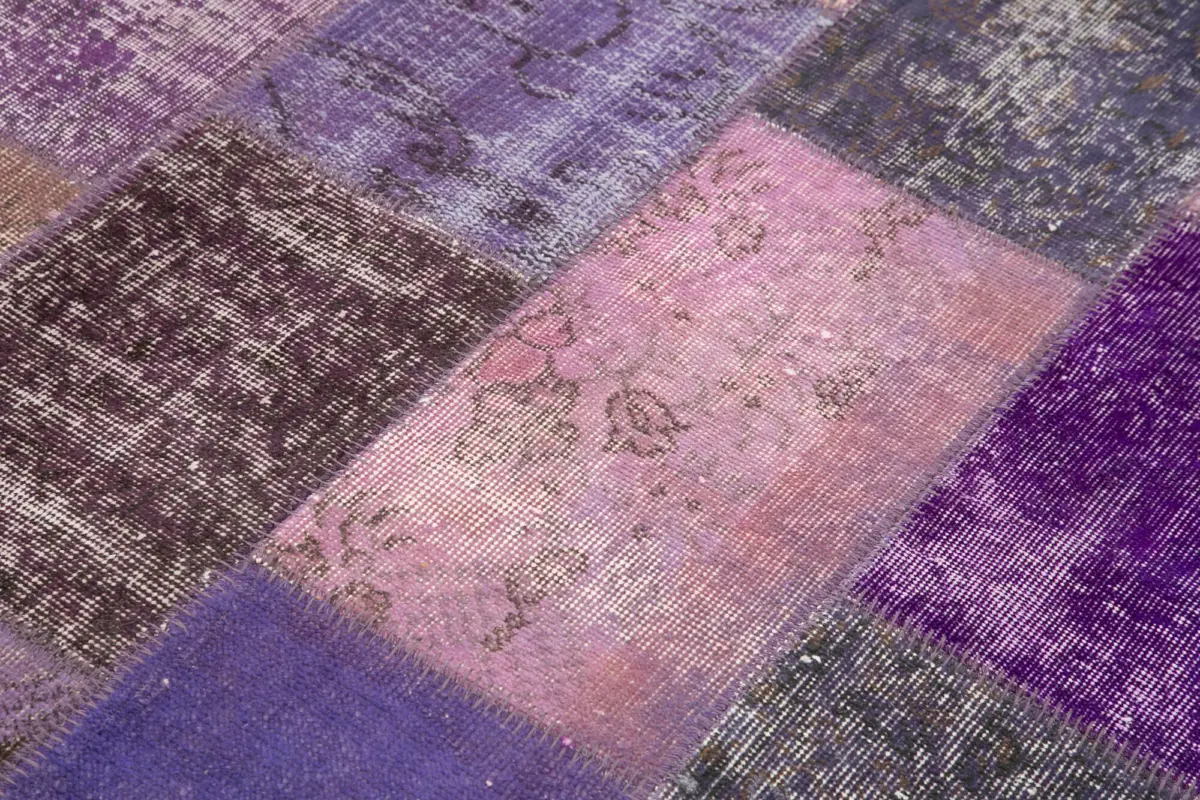 Patchwork Mor Pamuk Üzerine Yün El Dokuma Kilim-134x200 - Görsel 5