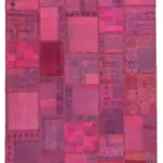 Patchwork Pembe Pamuk Üzerine Yün El Dokuma Kilim-178x248