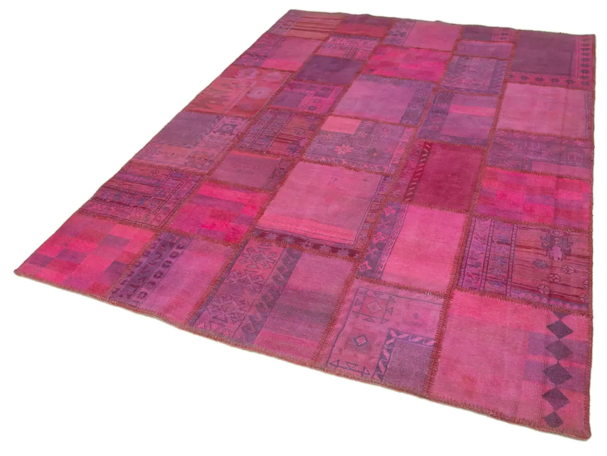 Patchwork Pembe Pamuk Üzerine Yün El Dokuma Kilim-178x248 - Görsel 3
