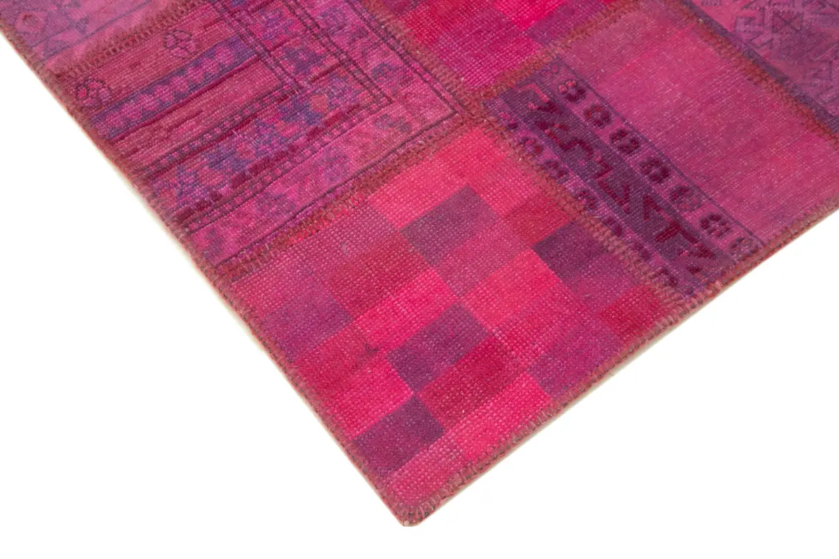 Patchwork Pembe Pamuk Üzerine Yün El Dokuma Kilim-178x248 - Görsel 4