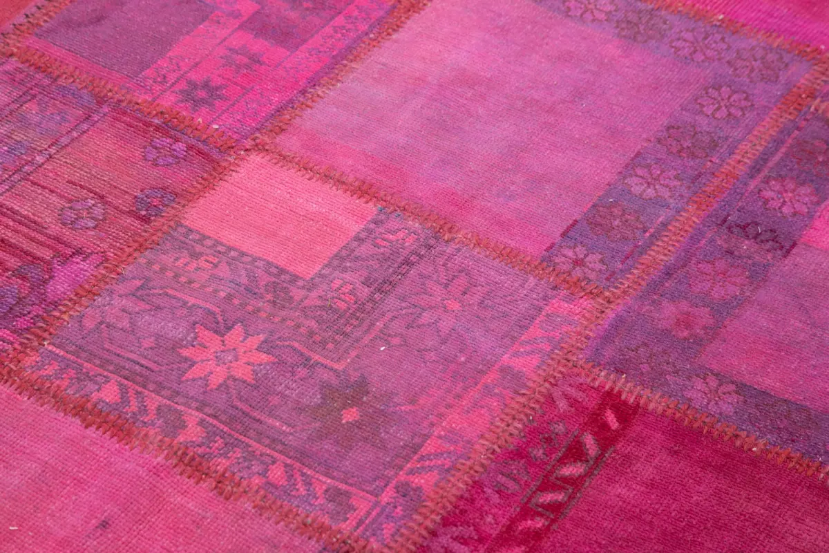 Patchwork Pembe Pamuk Üzerine Yün El Dokuma Kilim-178x248 - Görsel 5