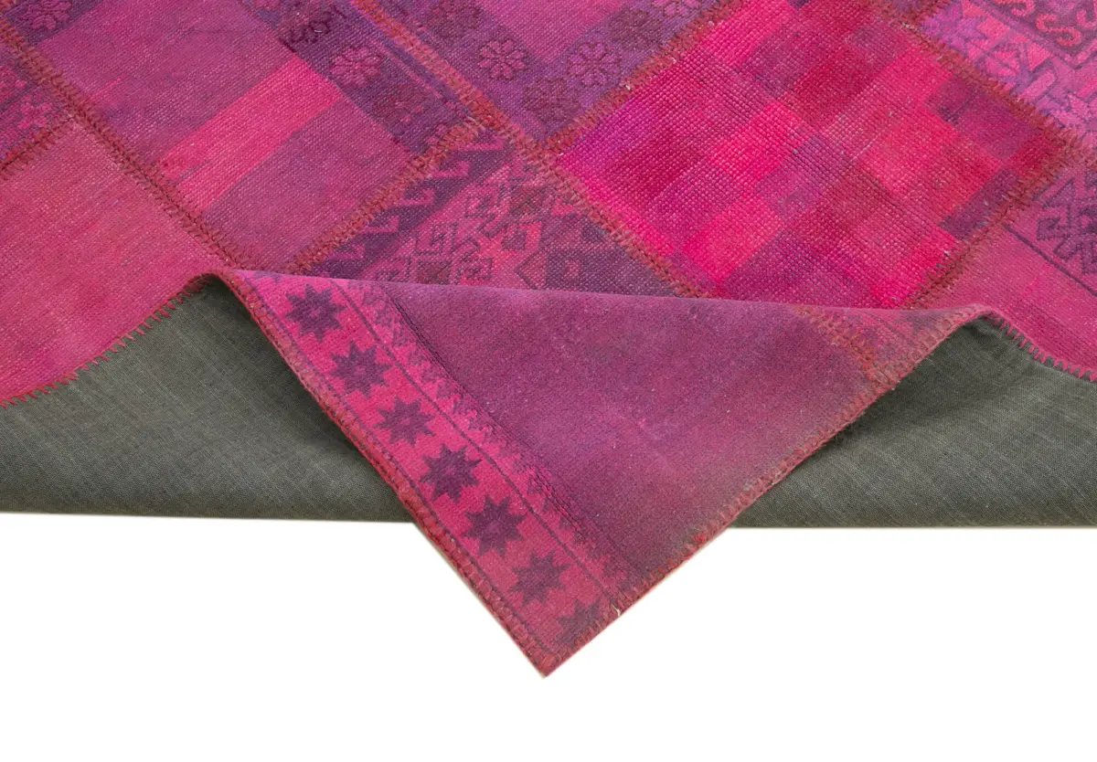 Patchwork Pembe Pamuk Üzerine Yün El Dokuma Kilim-178x248 - Görsel 6
