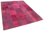 Patchwork Pembe Pamuk Üzerine Yün El Dokuma Kilim-180x236 - Görsel 2