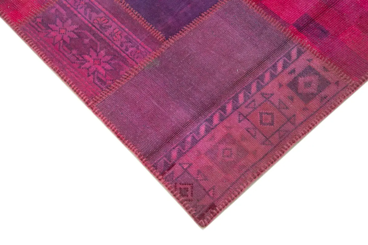 Patchwork Pembe Pamuk Üzerine Yün El Dokuma Kilim-180x236 - Görsel 4