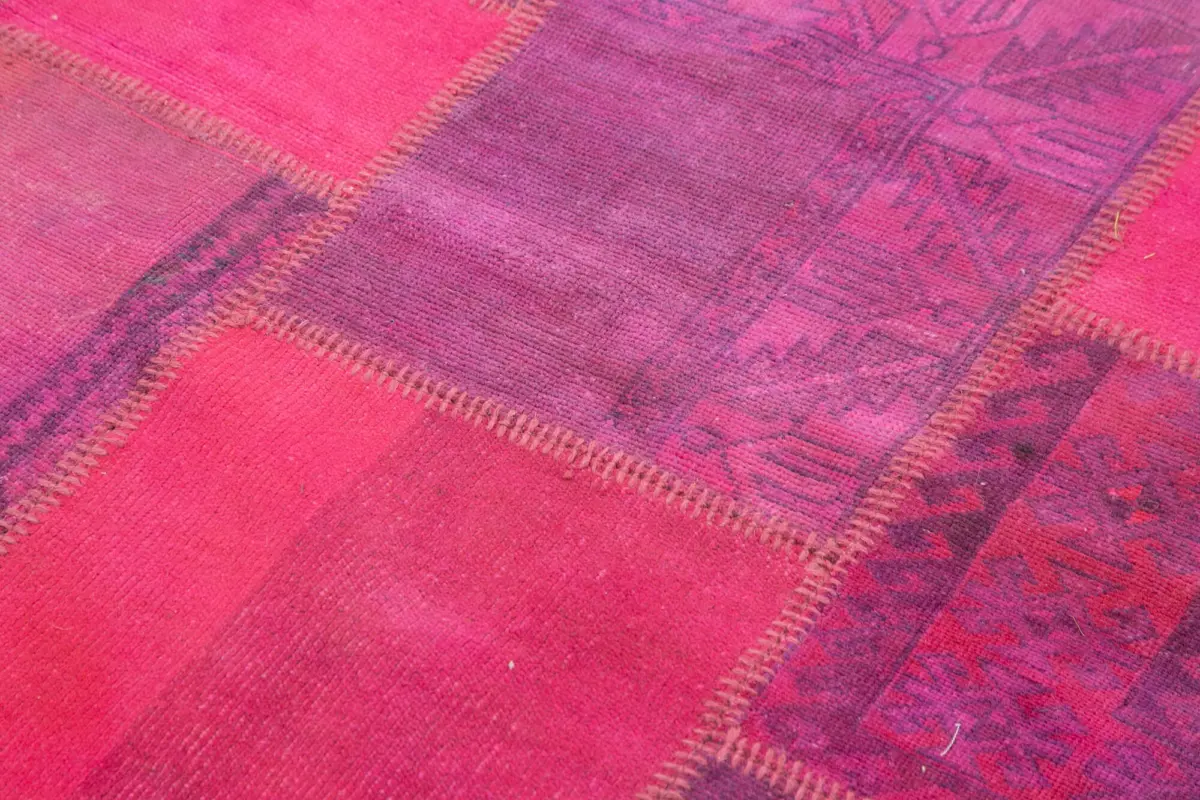 Patchwork Pembe Pamuk Üzerine Yün El Dokuma Kilim-180x236 - Görsel 5