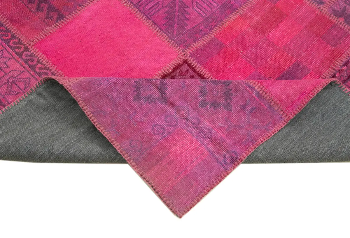 Patchwork Pembe Pamuk Üzerine Yün El Dokuma Kilim-180x236 - Görsel 6