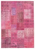 Patchwork Pembe Pamuk Üzerine Yün El Dokuma Kilim-170x239