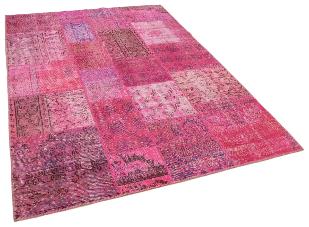 Patchwork Pembe Pamuk Üzerine Yün El Dokuma Kilim-170x239 - Görsel 2