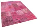 Patchwork Pembe Pamuk Üzerine Yün El Dokuma Kilim-170x239 - Görsel 2