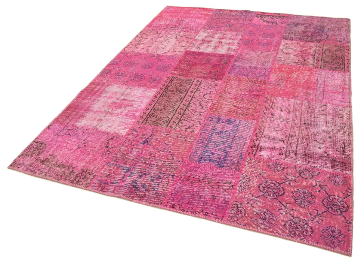 Patchwork Pembe Pamuk Üzerine Yün El Dokuma Kilim-170x239 - Görsel 3
